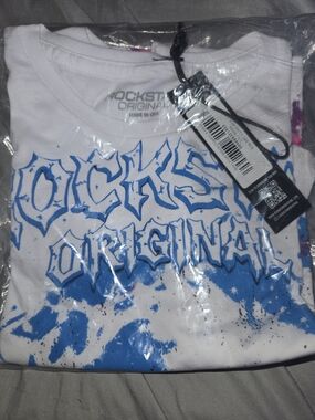 Rockstar Original Kids' White Tee with Blue Graphic